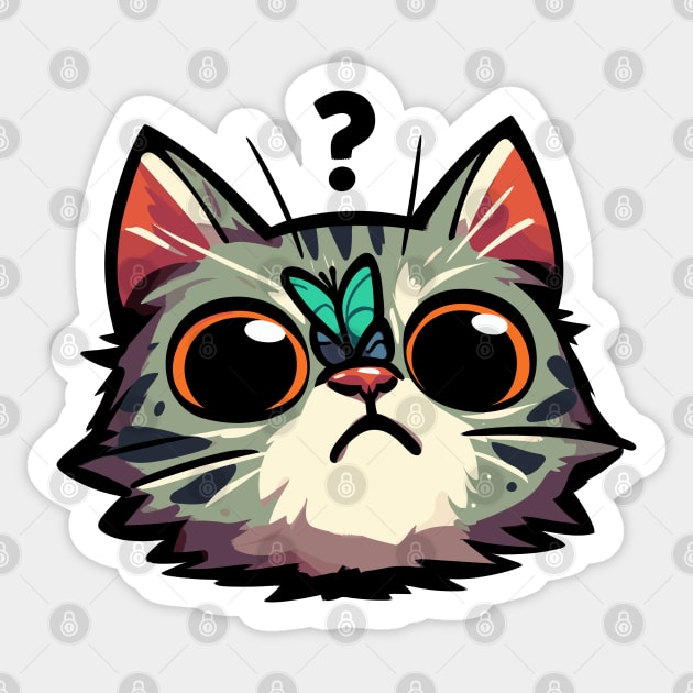 Confused butterfly on cat nose Sticker by TomFrontierArt